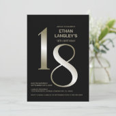 Modern Black Gold 18th Birthday Party Kaart (Staand voorkant)