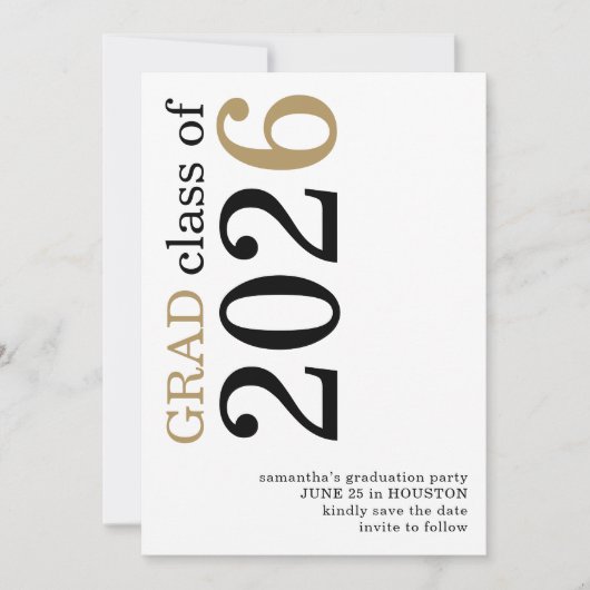 Modern Black Gold 2026. Graduation Save The Date (Voorkant)