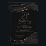 Modern Black Gold 21st Birthday Party Invitation Kaart<br><div class="desc">Nodig je vrienden en geliefden uit om je 21ste verjaardag te vieren met deze stijlvolle uitnodiging voor een zwarte en gouden verjaardagsfeestje.</div>