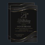 Modern Black Gold 21st Birthday Party Invitation Kaart<br><div class="desc">Nodig je vrienden en geliefden uit om je 21ste verjaardag te vieren met deze stijlvolle uitnodiging voor een zwarte en gouden verjaardagsfeestje.</div>