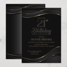 Modern Black Gold 21st Birthday Party Invitation