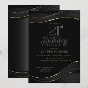 Modern Black Gold 21st Birthday Party Invitation Kaart