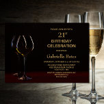 Modern Black Gold 21st Birthday Wine Glass Party Kaart<br><div class="desc">Nodig je vrienden en geliefden uit voor je 21ste verjaardagsfeestje met deze moderne uitnodiging voor zwart-gouden wijnglas.</div>