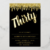 Modern Black Gold 30th Birthday Folie Uitnodiging (Voorkant)