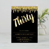 Modern Black Gold 30th Birthday Folie Uitnodiging (Staand Voorkant)