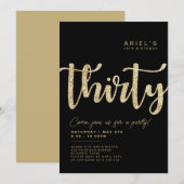 Modern Black & Gold 30th Birthday Invitation Kaart (Voorkant / Achterkant)