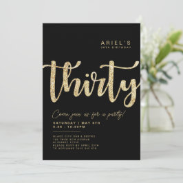 Modern Black & Gold 30th Birthday Invitation Kaart