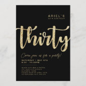 Modern Black & Gold 30th Birthday Invitation Kaart (Voorkant)
