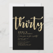 Modern Black & Gold 30th Birthday Invitation Kaart (Voorkant)