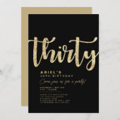 Modern Black & Gold 30th Birthday Invitation Kaart (Voorkant / Achterkant)