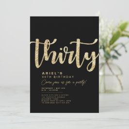 Modern Black & Gold 30th Birthday Invitation Kaart