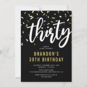 Modern Black & Gold 30th Birthday Party Invitation Kaart (Voorkant)