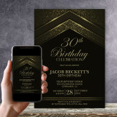 Modern Black Gold 30th Birthday Party Kaart