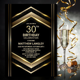 Modern Black Gold 30th Birthday Party Kaart