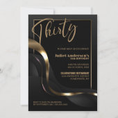 Modern Black Gold 30th Birthday Party Kaart (Voorkant)