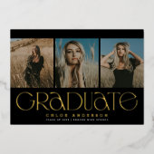 Modern Black Gold 3 Photo Afstuderen aangekondigd Folie Uitnodiging (Voorkant)