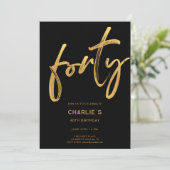 Modern Black & Gold 40th Birthday Invitation Kaart (Staand voorkant)