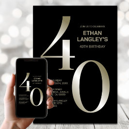 Modern Black Gold 40th Birthday Party Kaart