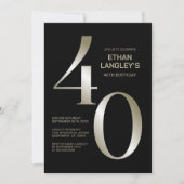 Modern Black Gold 40th Birthday Party Kaart (Voorkant)