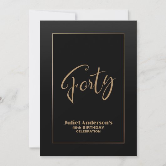 Modern Black Gold 40th Birthday Party Kaart (Achterkant)