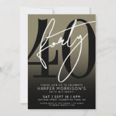 Modern Black Gold 40th Birthday Party Kaart (Voorkant)