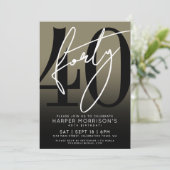 Modern Black Gold 40th Birthday Party Kaart (Staand voorkant)