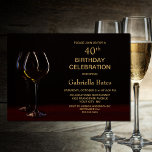 Modern Black Gold 40th Birthday Wine Glass Party Kaart<br><div class="desc">Nodig je vrienden en geliefden uit voor je 40ste verjaardagsfeestje met deze moderne uitnodiging voor zwart-gouden wijnglas.</div>