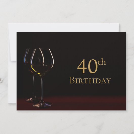 Modern Black Gold 40th Birthday Wine Glass Party Kaart (Achterkant)