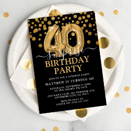 Modern Black & Gold 40th Surprise Birthday Party Kaart