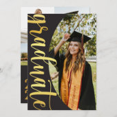 Modern Black Gold 4 Photo Graduation Announcement Kaart (Voorkant / Achterkant)