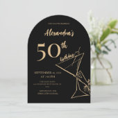 Modern Black Gold 50e verjaardag Cocktail Kaart (Staand voorkant)