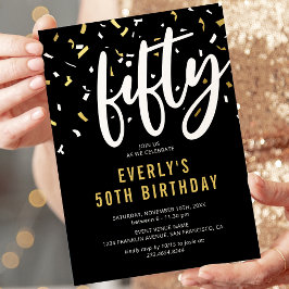 Modern Black & Gold 50th Birthday Party Invitation Kaart