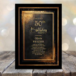 Modern Black Gold 50th Birthday Party Kaart
