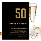 Modern Black Gold 50th Birthday Party Kaart