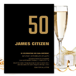Modern Black Gold 50th Birthday Party Kaart