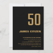 Modern Black Gold 50th Birthday Party Kaart (Voorkant)