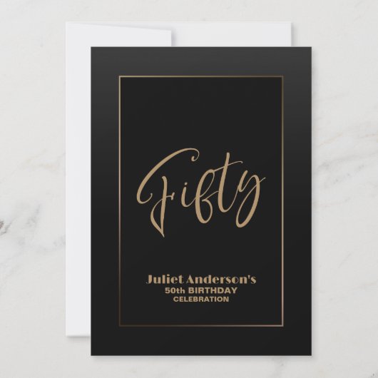Modern Black Gold 50th Birthday Party Kaart (Achterkant)