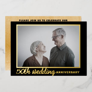 Modern Black & Gold 50th Wedding Jubileum Folie Uitnodiging