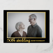 Modern Black & Gold 50th Wedding Jubileum Folie Uitnodiging (Voorkant)