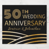 Modern Black & Gold 50th Wedding Jubileum Sparkling Wijnetiket (Enkel label)