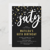 Modern Black & Gold 60th Birthday Party Kaart (Voorkant)