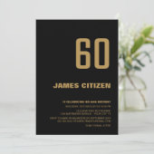 Modern Black Gold 60th Birthday Party Kaart (Staand voorkant)