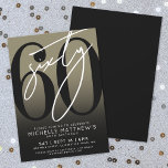 Modern Black Gold 60th Birthday Party Kaart<br><div class="desc">Vier zestig jaar in stijl met deze moderne grijze tot zwarte gradiënt 60e verjaardagsfeestuitnodiging. Het ontwerp is voorzien van een grote zwarte "60" over het grootste deel van de kaart, met een handgeschreven script-stijl witte "Sixty" gelaagd over het voor een gedurfde, eigentijdse look. De feestdetails zitten netjes onderaan in een...</div>