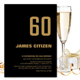 Modern Black Gold 60th Birthday Party Kaart