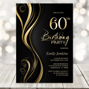 Modern Black Gold 60th Birthday Party Kaart