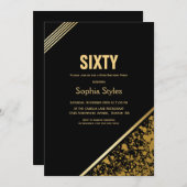 Modern Black Gold 60th Birthday Party Kaart (Voorkant / Achterkant)