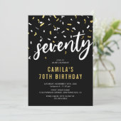 Modern Black & Gold 70th Birthday Party Invitation Kaart (Staand voorkant)