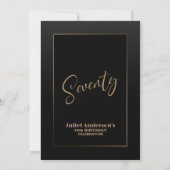 Modern Black Gold 70th Birthday Party Kaart (Achterkant)
