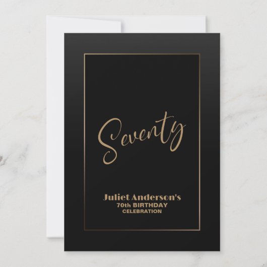 Modern Black Gold 70th Birthday Party Kaart (Achterkant)