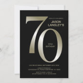 Modern Black Gold 70th Birthday Party Kaart (Voorkant)